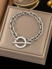 1pc Stainless Steel Men's Bracelet OT Clasp Thick Chain Geometric Ring European And American Minimalist Style Gold Unisex Daily Commute Party Birthday Holiday Versatile Jewelry - Bracelet - View 2
