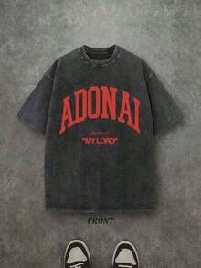 Retro Washed T-Shirt With Single-Sided Print (230g Pure Cotton T-Shirt) With 'ADONAI MY LORD' Letter And Pattern Print, Men's T-Shirt, Casual Men's T-Shirt, Comfortable And Fashionable T-Shirt, Urban Style Summer Clothing For Men And Women, Graphic T-Shirts - 白色 - 查看 6
