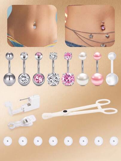 CIZME 10 Stücke Bauchnabel Piercing Set, beinhaltet Bauchnabel Piercing Pistole, Bauchnabel Piercing Werkzeug, Bauchnabel Ring Piercing Set, Silber Bauchnabel Piercing Pistole, Selbstpiercing Pistole für Zuhause (mit Edelstahl Bauchnabel Ringe), professionelle Piercing Pistole, Bauchnabel Ringe, Edelstahl Bauchnabel Ring Piercing Set für Frauen