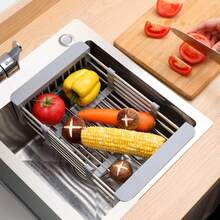 1PC Multifunctional Space-Saving  Stainless Steel Retractable Drainage Basket, Kitchen Sink Collapsible Drainer Rack, Fruit Vegetable Washing Storage Basket For Home Kitchen Countertop Apartment RV Daily Use - Multicolor - View 5