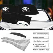 1pc Panda Print Car Sun Shade, Car Interior UV Protection Sunshade, Easy To Install, Fits All Vehicles, Provides Heat Insulation And Privacy, Keeps Your Car Cool, Foldable For Easy Storage - Front Window Sunshade - View 5