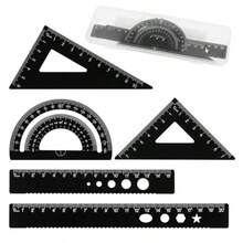 5Pcs Metal Geometry Set, Math Drafting Ruler Kit Aluminum Triangle Rulers Metal Ruler Drafting Tools, Metal Triangular Scale Ruler Set, Protractor, 6/8 Inches Drawing Ruler For Architect Engineer - Black - View 8