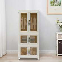 SENDERPICK 3-Tier Closet Wardrobe Foldable Cabinet Folding Storage Box With Wheels - White - View 3