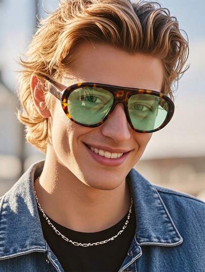 1 par de gafas de motocicleta de moda con montura de aviador floral para hombres