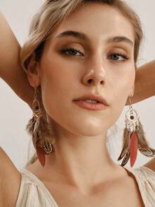 Nocturel 1 Pair Retro Feather Fashion Earrings, Suitable For Daily Outfit - Multicolor - View 7
