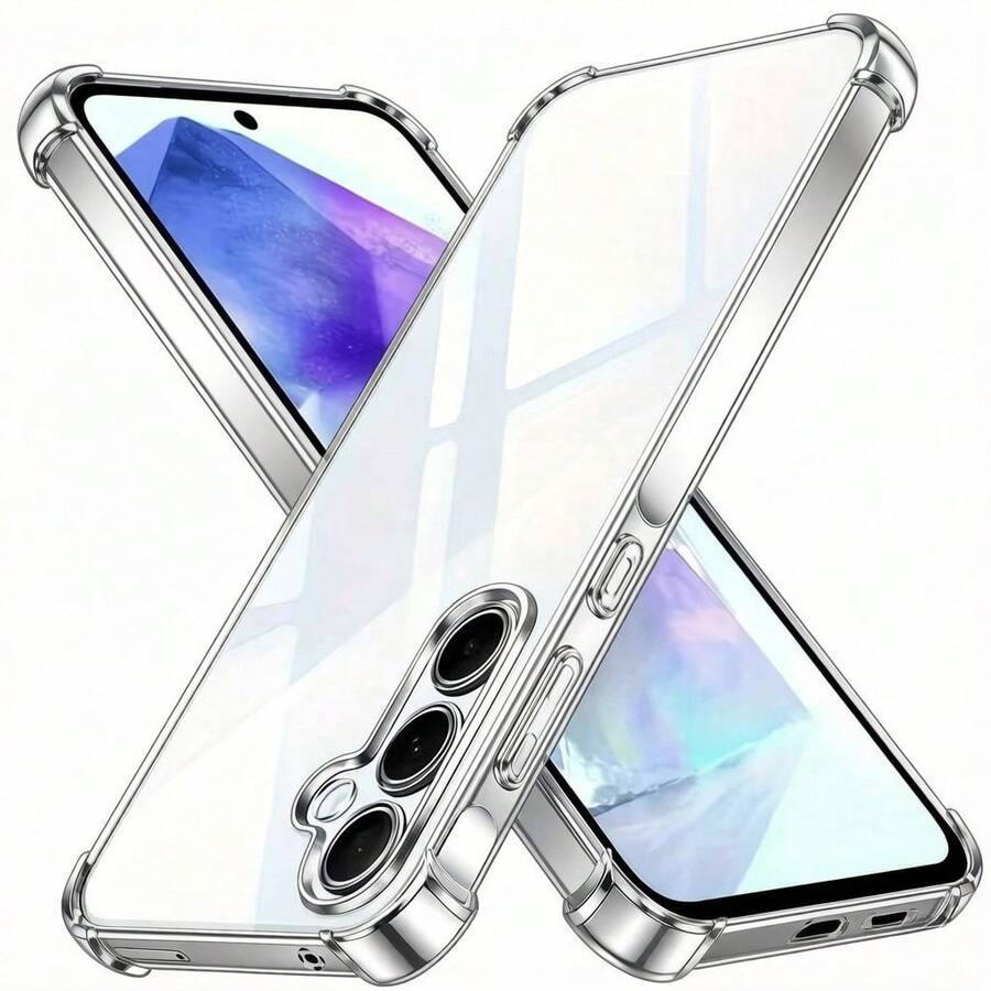 透明手機殼,相容 Galaxy A57 A37 A17 A07 A56 A36 A26 A16 A55 A25 A35 A15 A05 S25 FE S26 Ultra S24 S23 S22 S21 Plus,具防震保護角,超薄透明保護套 - 銀色 - 查看 1