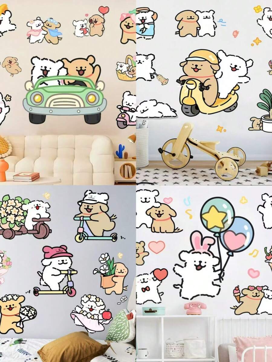 1pc Cute Maltese Puppy Wall Sticker Set, PVC Material, Cartoon Style, Self-Adhesive, Waterproof, Easy To Remove, Suitable For Children's Room Wall Decor - Multicolor - View 1