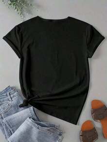 Women's Short-Sleeve Holiday Set - Breathable Christian T-Shirt With Psalm 23 Bible Verse Print, Crew Neck, Short Sleeve, Lightweight, White With Green Text, For Casual Home Wear, Washable, Fashionable And Comfortable Summer Holiday Top, 100% Cotton - 黑色 - 查看 3