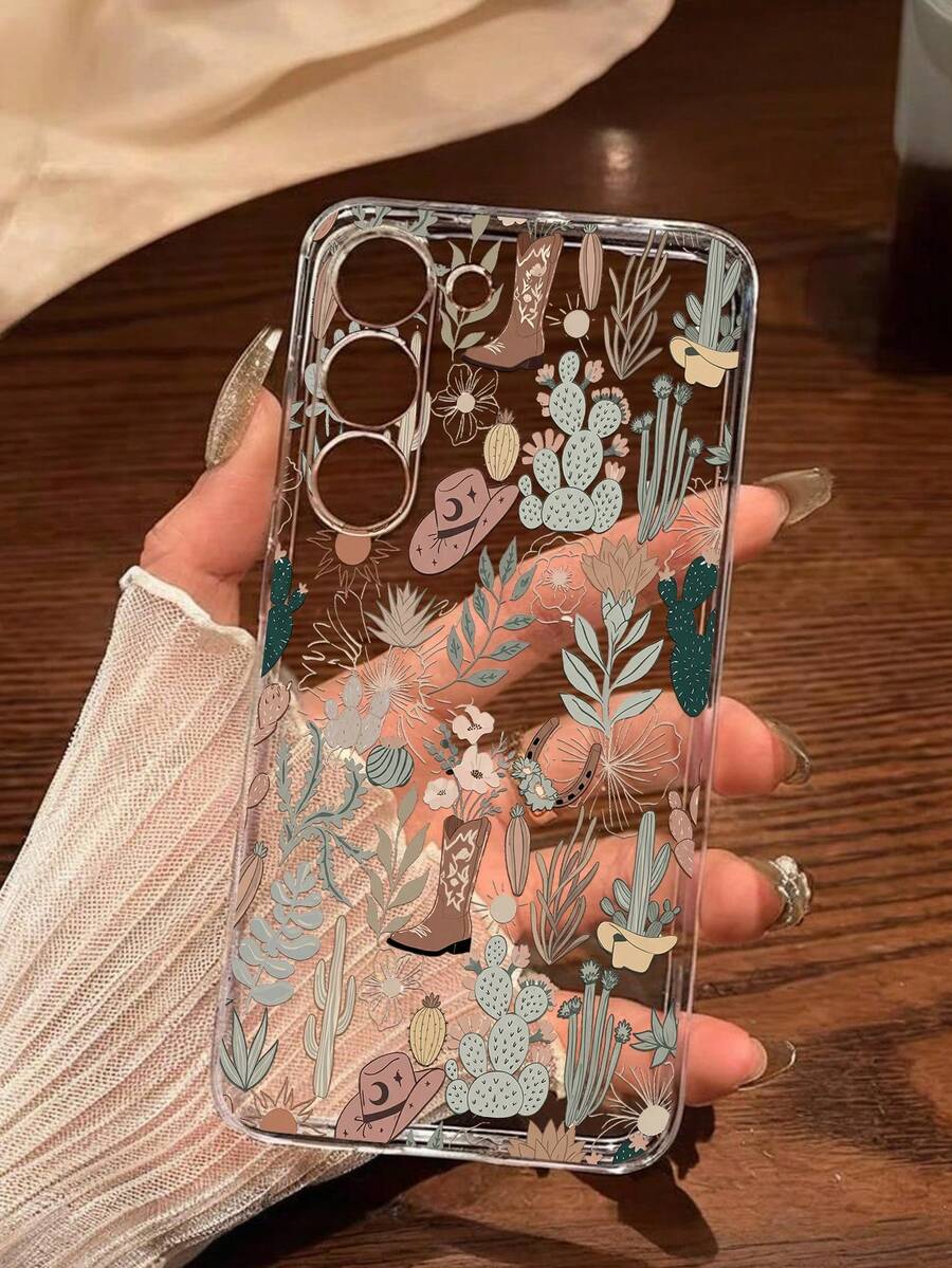 1个牛仔印花仙人掌透明软手机壳，兼容华为荣耀、Galaxy A04e/12/A13/A14/A34/A50/A52/A53/A54/S21/S22/S23/S24/S25/S25Ultra/S25FE/S26/S26 PLUS/S26 ULTRA/S26 EDGE、6A/7A/8A、12T/13T/15T/15T Pro [国际版，非国内版] - 無色 - 查看 1