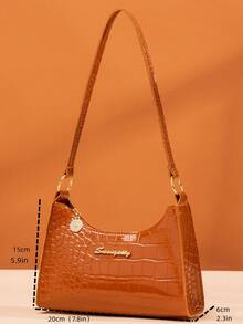 Bolso de hombro de mujer con estampado de cocodrilo de moda para uso diario - Marrón - Ver 5