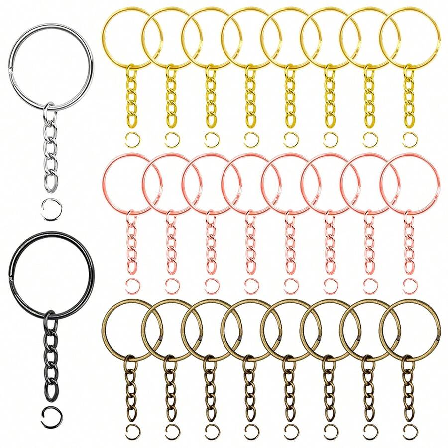 Kit de 56 piezas para hacer llaveros (28 llaveros y 28 argollas abiertas) para cordones de llavero, colgantes de bolso, manualidades DIY, joyería y elaboración de regalos. - Cadena de apertura - Ver 1