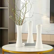 1pc Modern Textured Rhombus Pattern Vase, Minimalist Curved Vase Suitable For Reeds, Eucalyptus And Other Decorative Items, Compatible With Various Flowers, Elegant Home Decor For Living Room, Bedroom, Wedding, Office, Entertainment Venues - Long Vase - View 2