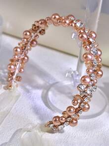 1pc Elegant Champagne Pearl Decor Rhinestone Embellished Bridal Waist Belt Handmade Waist Accessory Suitable For Wedding Dress Gown - Champagne - View 8