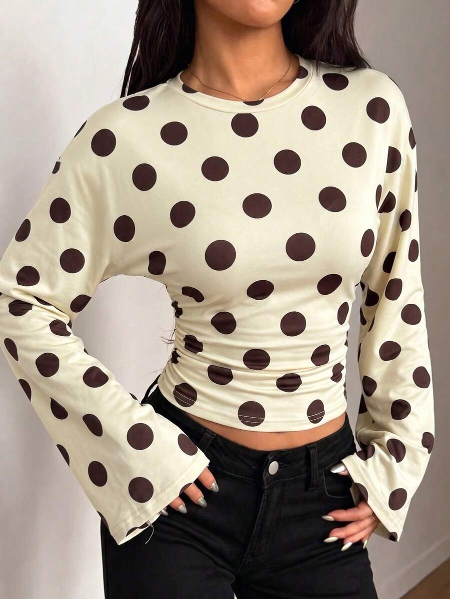 简约优雅撞色条纹修身休闲衬衫,适合约会、街头等场合,女士款式 - 淺黃色 - 查看 1