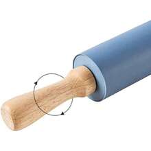 Non-Stick Silicone Rolling Pin Wooden Handle Pastry Dough Flour Roller Kitchen Cooking Baking Tool For Pasta Cookie Dough - Blue - View 5