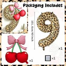 40 Inch Leopard Print Number And Cherry Bow Balloons, Suitable For Wedding, Birthday, Anniversary, Engagement Party, Bachelorette Party, Costume Party, Graduation Party Decoration, Leopard Print Main Venue Decoration. - View 12