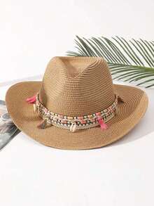 1 Summer And Spring Retro Hollow Rolled-Brim Wide-Brimmed Straw Hat For Men And Women Outdoor Travel Vacation Beach Hat Handmade Woven Sun Protection Breathable Western Cowboy Hat Panama Straw Hat Women's Country Hat Suitable For Outdoor Activities, Beach Essentials Suitable For All Seasons Holiday Gift Mother's Day Gift For Mom, Valentine's Day, Suitable For Vacation, Photography, Gift For Women - Multicolor - View 4