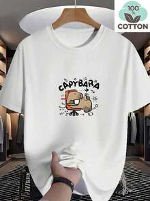 T-shirt da uomo oversize, 100% cotone (180 g/m²), novità estate 2025, design alla moda e confortevole, stampa grafica "Capybara", vestibilità alta, taglia XL. - nero - Visualizzare 11