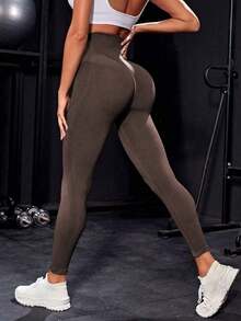 SUN Women's Seamless Sports Leggings, Fitted, For Yoga, Fitness And Outdoor Running - 咖啡棕 - 查看 5