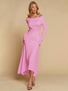 Vestido de mujer de cuello en V elegante, de manga larga, de unicolor, con dobladillo irregular, versátil para ir al trabajo, la oficina, salir, fiestas, bodas y la playa - Rosa - Ver 11