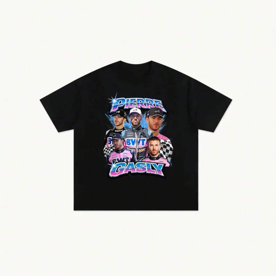 Camiseta Vintage de los 90 de Pierre Gasly de Fórmula 1 | F1 | Negro - Negro - Ver 1