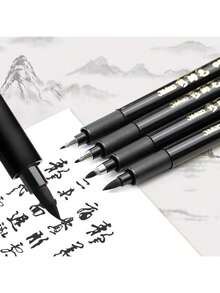 4 piezas Juego de plumas caligráficas, adecuado para caligrafía - Punta fina y punta de pincel, recargable con tinta negra, Body de plástico ovalado ergonómico, material plástico ligero, excelente para escribir, crear arte y pintar, esencial para volver a la escuela, material de aprendizaje - Conjuntos - Ver 8