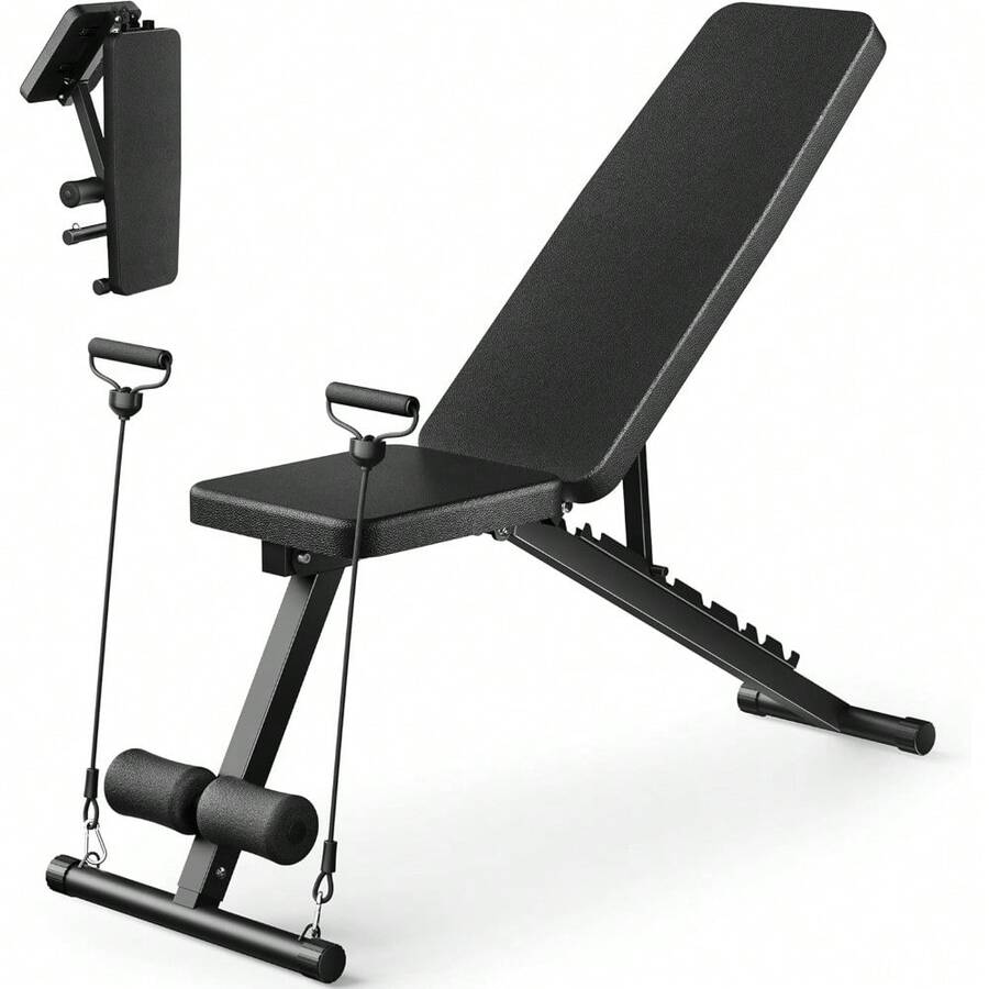Adjustable Weight Bench For Home Gym, Foldable Workout Bench For Full Body Fitness Dumbbell Exercise, 600LBS Incline Decline Flat Bench With Resistance Bands For Strength Training - Black - View 1