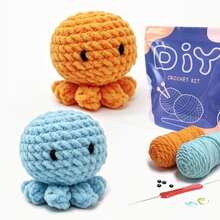 YAMAXIN 1 Set Cute Octopus Crochet Starter Kit, Animal Crochet Beginner Set, Adult DIY Crochet Kit, Includes Full Materials, Step-By-Step Tutorial Videos, Suitable As Gift, DIY Handmade (Random Color Accessories) - Blue - View 9