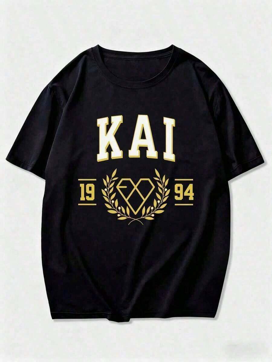 EXO-L Kim Jong-In Fan T-Shirt Gift, EXO Kai Merchandise, EXO Kai Clothing, EXO Sweatshirt, K-Pop Concert Outfit Idea, Custom College-Style T-Shirt - 黑色 - 查看 1
