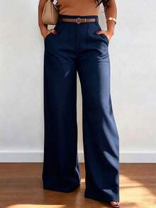 Pantalones casuales de pierna recta y cintura alta de moda para mujer, primavera - Gris - Ver 8