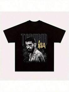 ILIA TOPURIA Men's Black Graphic T-Shirt - Premium Soft Fabric, Geometric Print, Crew Neck, Short Sleeves, Classic Regular Fit For Casual And Sportswear, All-Season Comfort, Perfect Gift For Men, Comfortable Clothing, Artistic Design, High-Quality Fabric - 黑色 - 查看 1