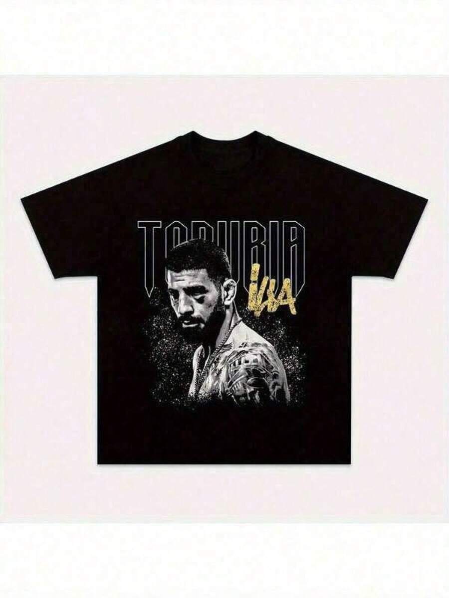 ILIA TOPURIA Men's Black Graphic T-Shirt - Premium Soft Fabric, Geometric Print, Crew Neck, Short Sleeves, Classic Regular Fit For Casual And Sportswear, All-Season Comfort, Perfect Gift For Men, Comfortable Clothing, Artistic Design, High-Quality Fabric - 黑色 - 查看 1