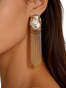 1 pieza Pendientes de metal con diseño geométrico asimétrico en espiral negro y acrílico, versátiles para uso diario y fiestas - dorado + negro - Ver 24