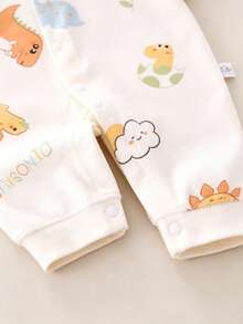 Newborn Baby Cute Cartoon Animal Print Front Button Romper, Infant Long Sleeve Jumpsuit, Suitable For Spring/Autumn Outdoor & Indoor Wear - Beige - View 8