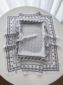 1件女款優雅/復古時尚印花仿絲方巾/緞面方巾，可用作頭巾、圍巾、披肩等，輕盈舒適，適合日常穿著及春、夏、秋季出遊，也是母親節、婦女節的理想禮物選擇 - 白色 - 查看 3
