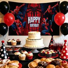 2pcs Marvel Spider-Man Birthday Backdrop Superhero Happy Birthday Party Banner Outdoor Garden Yard Grass Photography Background Wall Hanging Decoration Theme Party Photo Booth Props Studio Backdrop For Fans Celebrations Indoor Room Decor - Nhiều màu - Xem 3
