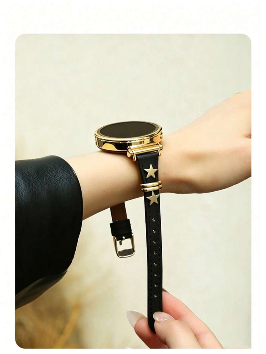 1條 20mm/22mm 真皮手錶錶帶 適用於 Galaxy Watch 7, Galaxy Watch 5, Galaxy Watch 6, Galaxy Watch 4 系列 40mm, 42mm, 43mm, 44mm, 45mm, 46mm, 47mm, 金色 - 黑色金扣 - 查看 1
