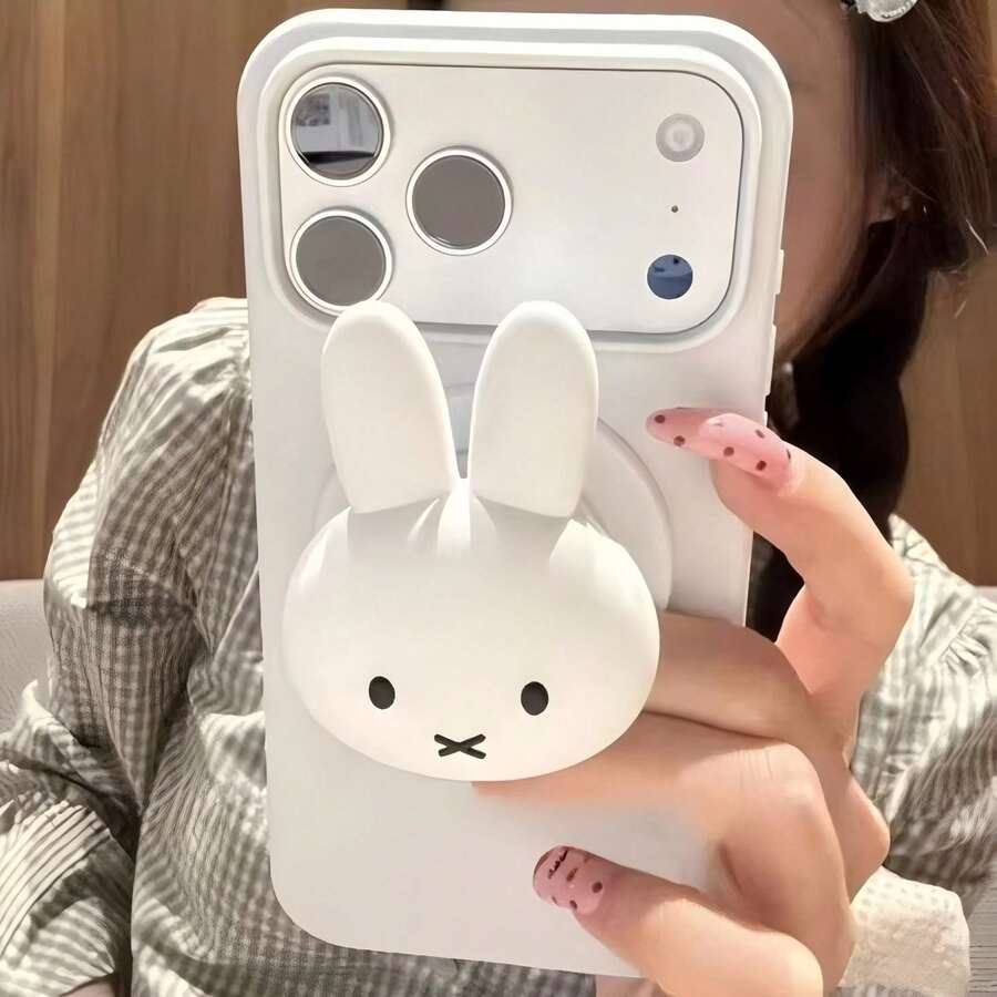1pc New Cute Silicone Phone Holder, Integrated Magnetic Stand, Portable Phone Back Sticker, Fashionable & Adorable Phone Accessory For Girls - Multicolor - View 1