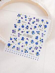 Summer Blueberry Fruit Nail Stickers, Vintage Polka Dot Design, Charming French Manicure, Fresh Summer Style 5D Embossed Nail Art - Multicolor - View 7