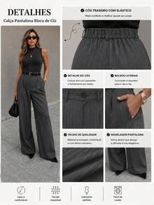 Striped Tailored Wide Leg Pants - Gris Oscuro - Ver 4