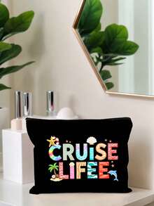 Cruise Life 條紋海灘托特包套組，大容量帆布夏季度假托特包附配對小收納袋，熱帶郵輪主題肩背包，適合海灘旅行、購物，完美適用於郵輪假期、海灘日、泳池行程及日常使用，適合女性、旅行者、郵輪愛好者和度假愛好者 - 彩色 - 查看 5