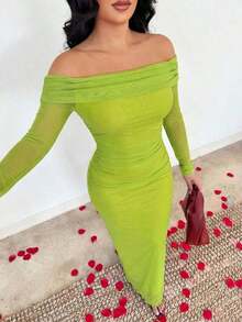 MEXSHEIN  Vestido ajustado de hombros descubiertos elegante para ir al trabajoMEX IN1N - Multicolor 2 - Ver 4