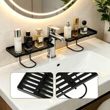 1pc Bathroom Rustproof Stainless Steel Grid Shelf, Perforated Draining Surface, Suitable For Cosmetics & Skincare Lovers, Wall-Mounted Storage Rack For Vanity, Shower, Bathroom Mirror - Multicolor - View 4