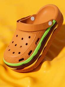 Women's Thick-Sole Sandals, Cute Cartoon Hamburger Design Breathable Slip-On Clogs, Sweet Style For Girls, Waterproof, Non-Slip, Elevated Platform, Suitable For Summer, Outdoor, Home Wear - Brown - View 6