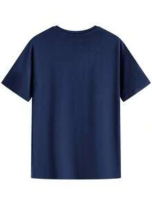 Men's Short-Sleeved Cotton T-Shirt With An Anime And Mexican Festival Theme. Made From Soft, Slightly Stretchy Fabric. This Durable And Comfortable Casual Short-Sleeved T-Shirt Is Perfect For Everyday Wear And Offers Excellent Breathability, Making It Ideal For Summer Casual Wear. - 藏蓝色 - 查看 2