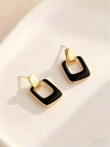 1 Pair Of Versatile Square Earrings In Black, Unique And Elegant Vintage Design For Women, Suitable For Daily Wear, Dates, Vacations, Weddings, Holidays, Birthday Gifts, Mother's Day, Valentine's Day - 波爾多 - 查看 7