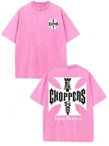 WEST COAST CHOPPERS Men's Retro Streetwear T-Shirt - 230g Washed Cotton, Double-Sided Print, Loose-Fitting Drop With A California Long Beach Graphic - 粉色 - 查看 15