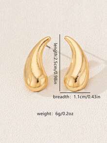 1 Pair Fashionable Water Drop Shaped Metal Solid Color Stud Earrings Suitable For Women's Daily, Party, Travel Wear - Earrings - View 3