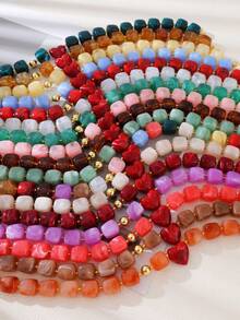 1pc Bohemian Vintage Y2K Creative Fashion Elegant Exquisite Luxurious Sweet Unique Design Resin Square Heart-Shaped Bead Necklace, Suitable For Women, Sisters And Couples, Exquisite Graduation Ball/Evening Party Jewelry Gift, Perfect For Daily Wear, Dating, Banquet, Party, Holiday, Gift-Giving, Wedding Season, Music Festival, Halloween, Christmas, Colorful Jewelry - necklace - View 2