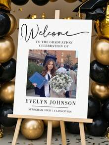 Cartel de Bienvenida de Graduación Personalizado con Foto Personalizada, Nombre, Escuela y Año de Graduación - Cartel de Fiesta de Graduación Personalizado para Graduado 2026, Decoración de Graduación - Multicolor - Ver 7